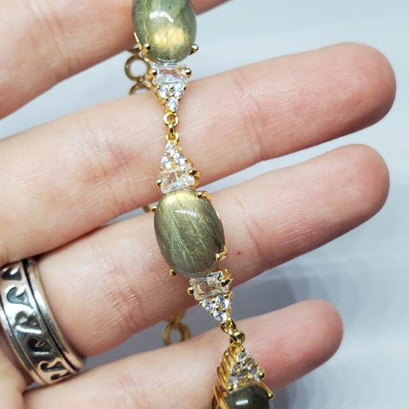 SOLD Labradorite Gold Over Sterling Silver CZ Accent Tennis Bracelet - Picture 3 of 10